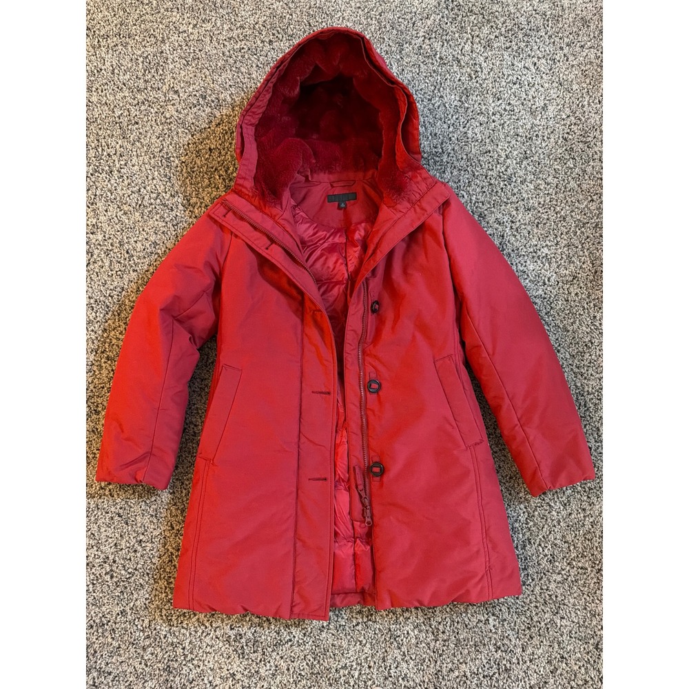 Uniqlo Ultra Warm Down Coat Red‎ Hooded Parka Jacket XS 211-409126